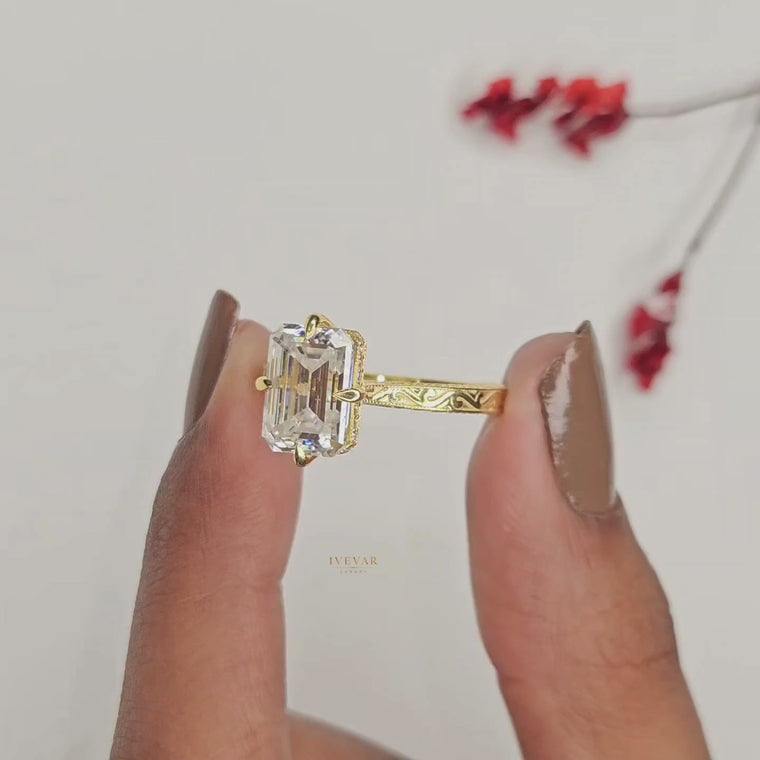 Emerald Cut Ring with Engraved Band video