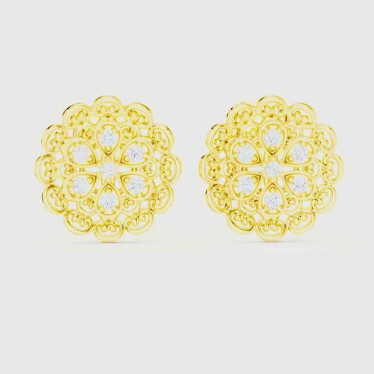 Vintage Lace Floral Round Stud Earrings with Filigree Detailing video