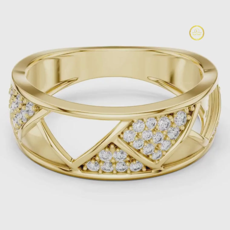 Round Cut Men's Triangular Pave Pattern Statement Ring video