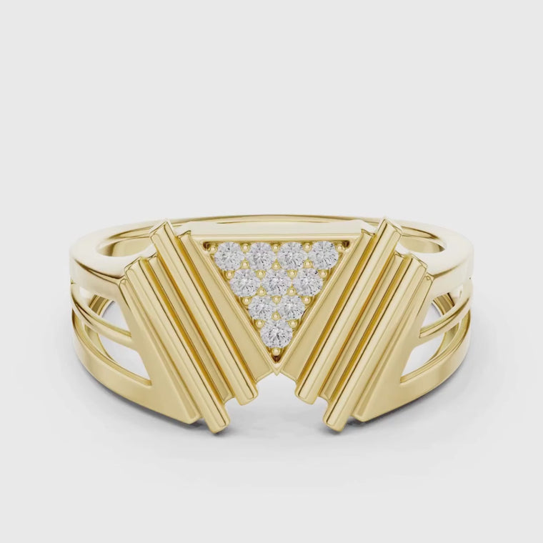 Round Cut Men's Pyramid Shield Crest Wedding Ring video