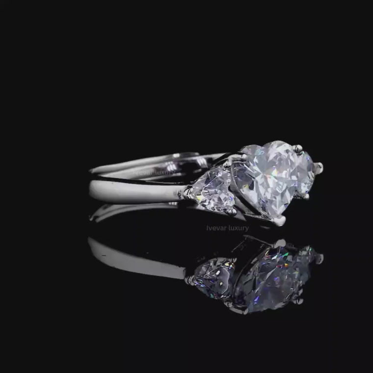 Three Stone Heart Cut Wedding Ring video