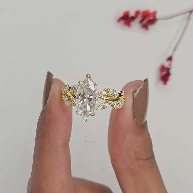 Marquise Cut Ring with Leaf Band video