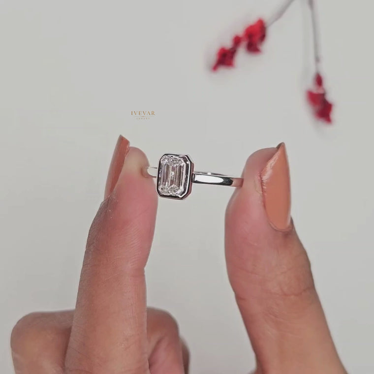 Emerald Cut Bezel Solitaire Engagement Ring video