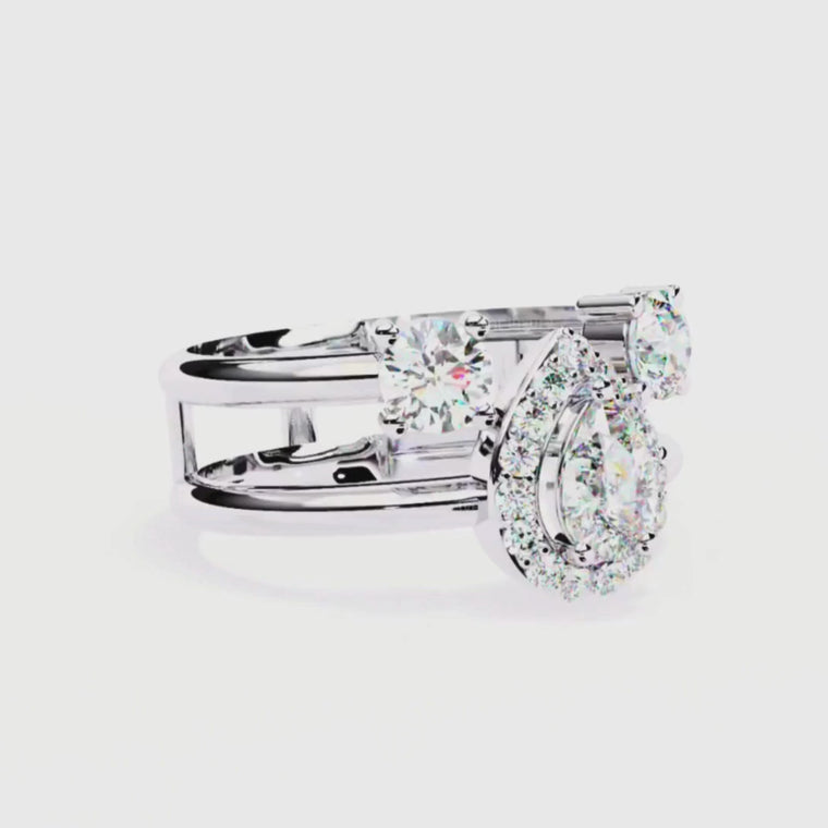 Double Band Pear Cut Halo Anniversary Ring video