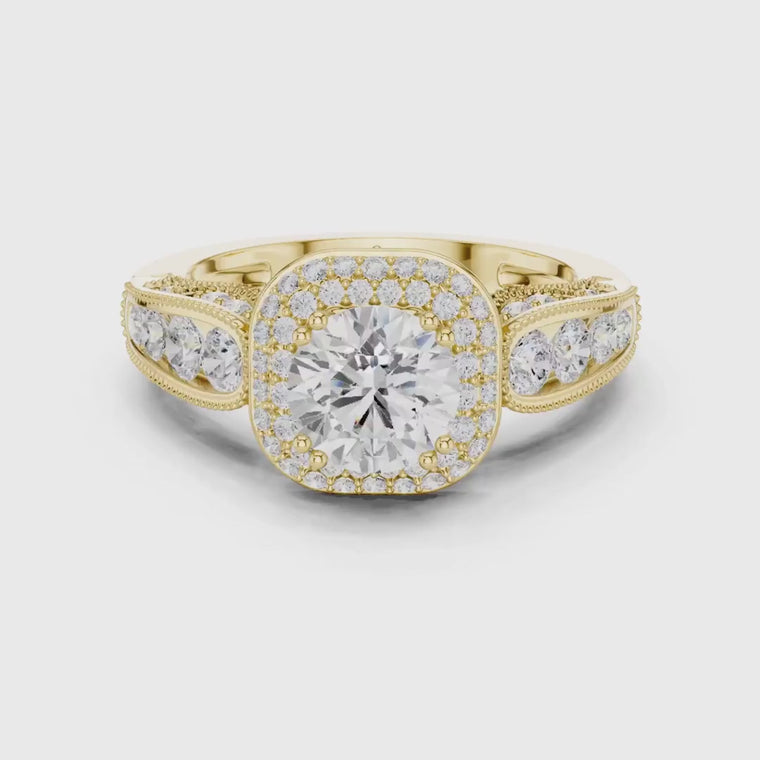 Round Cut Wedding Ring With Halo Setting video