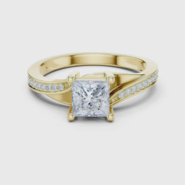 Princess Cut Twisted Pave Split Shank Engagement Ring video