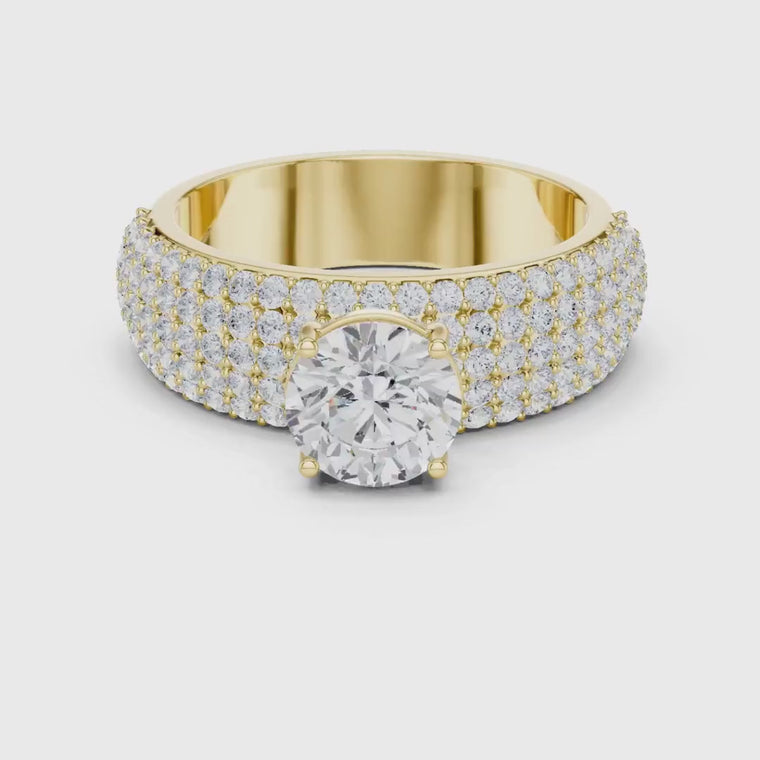 Round Cut Lab Diamond Wide Pave Band Wedding Ring video