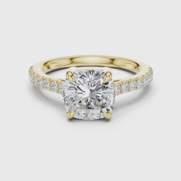 Cushion Cut Solitaire Engagement Ring With Pave Band video