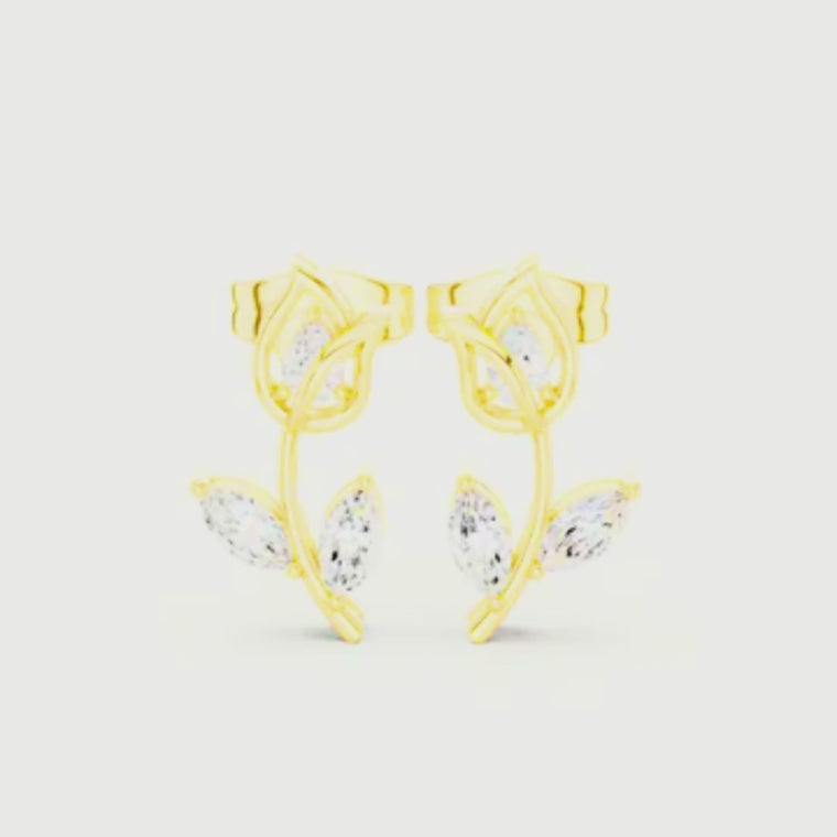 Nature Inspired Leaf Stud Earrings with Brilliance Marquise Cut video
