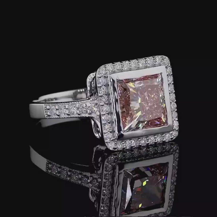 Fancy Vivid Brown Princess Ring Halo Pave Band video