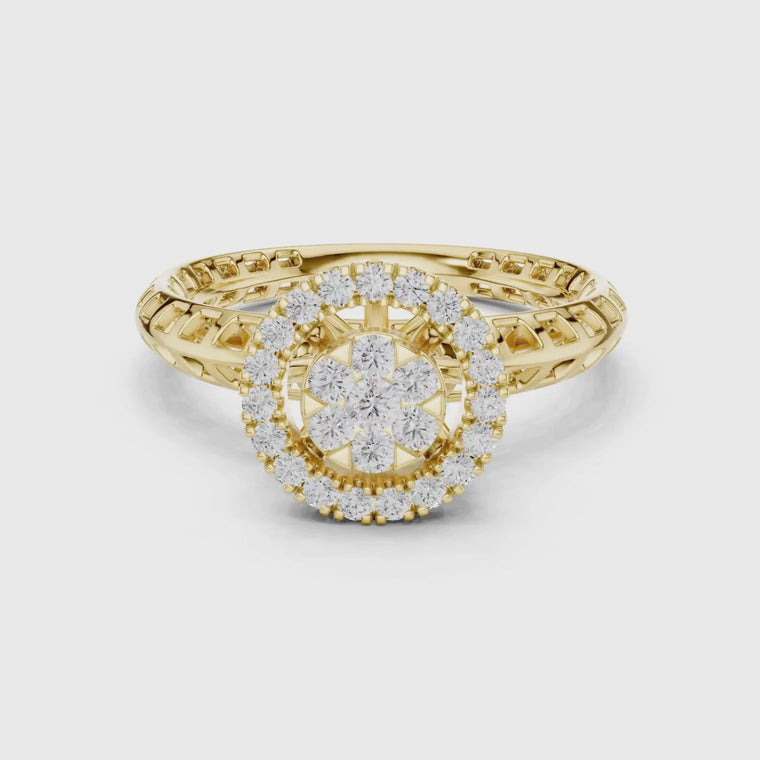 Round Floral Cluster Double Halo Ring video