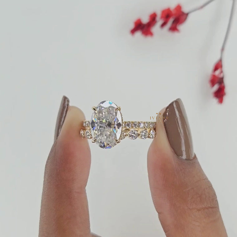 Pave Set Oval Cut Round Full Eternity Bridal Set Ring video