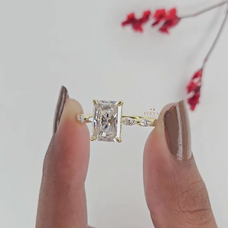 Hidden Halo Pave Set Radiant Cut Ring video