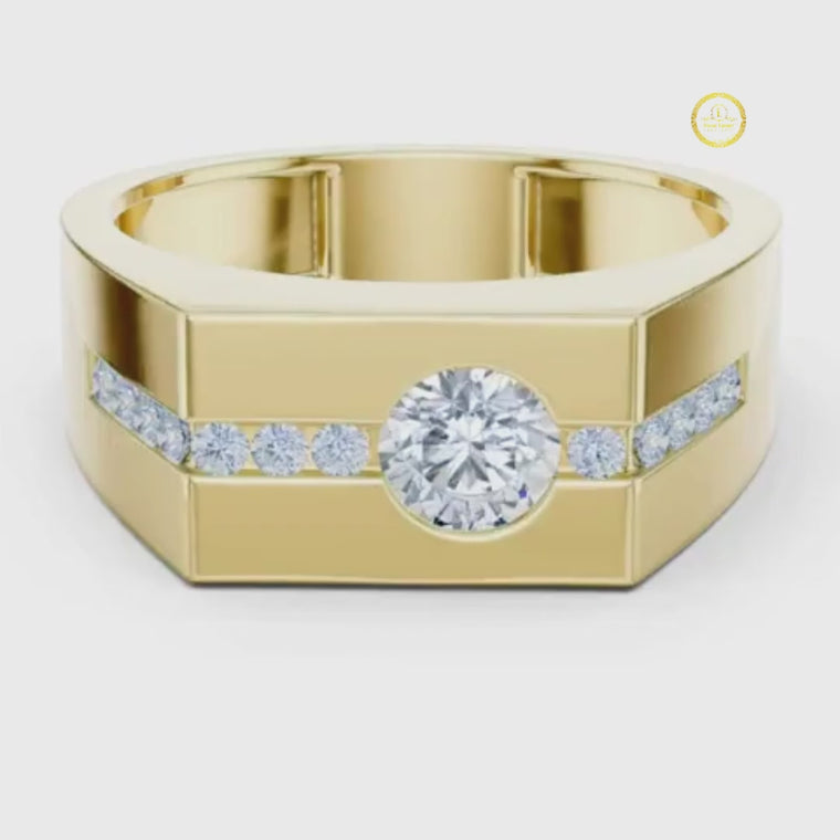 Round Cut Men's Bezel Center Octagon Signet Ring video