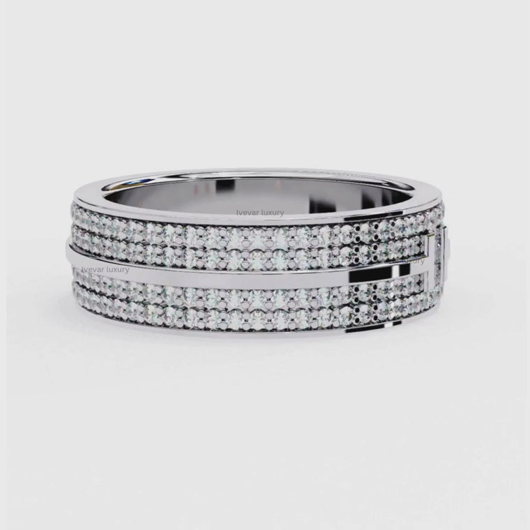 Round Cut Triple Row Pave Statement Band Ring video