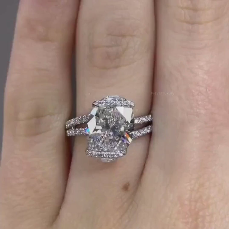 Oval Split Shank Pave Band With Hidden Halo Wedding Ring video