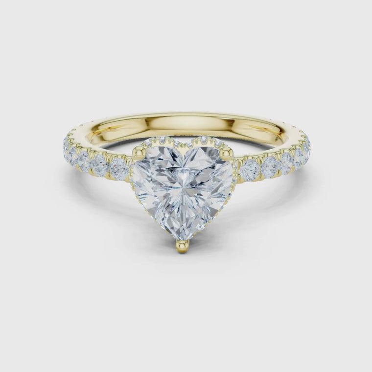 Heart Cut Halo Engagement Ring with Pave Band video