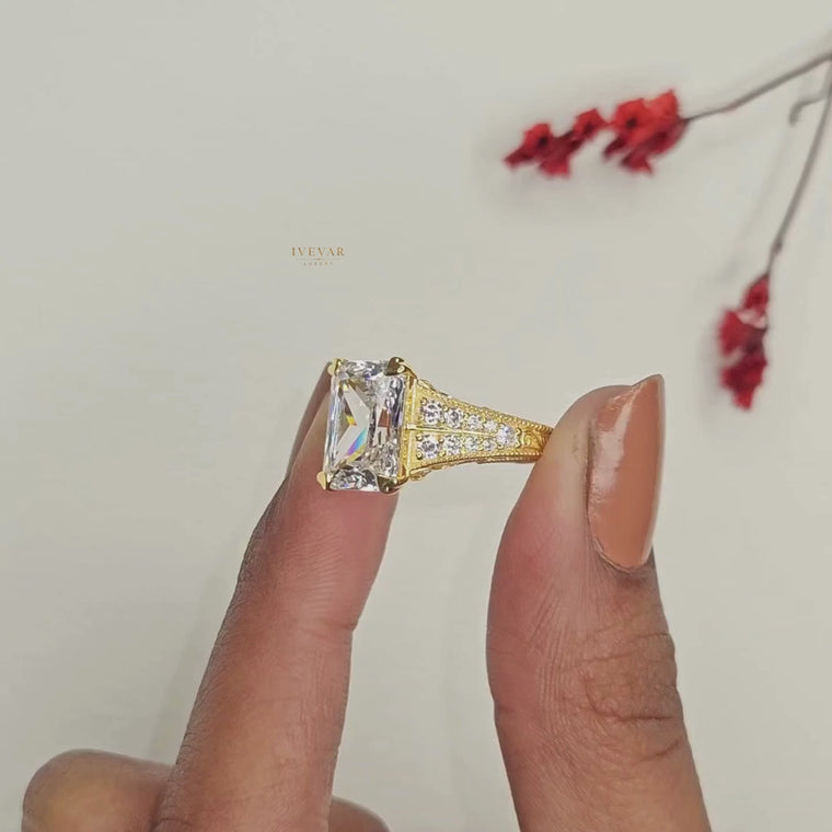 Radiant Cut Prong Set Pave Band Engagement Ring video