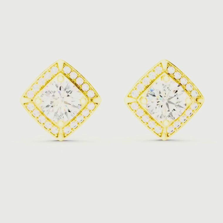 Geometric Round Cushion Shape Halo Stud Earrings video