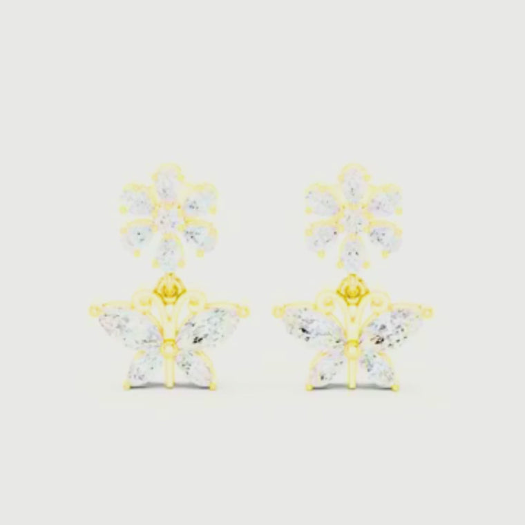 Desire Multi Cut Lab Diamond Butterfly Floral Drop Earrings video