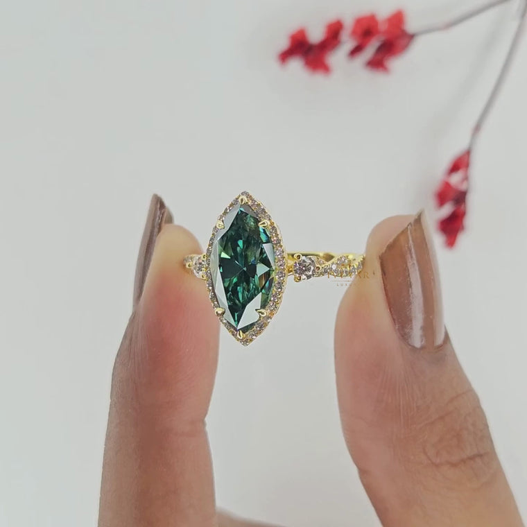 Green Marquise Halo Engagement Ring video