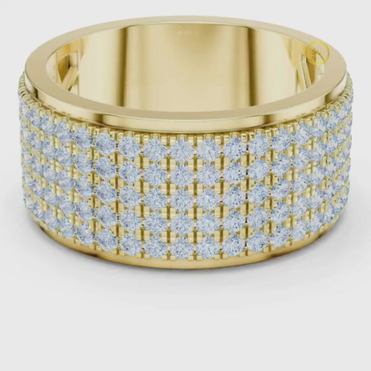 Round Cut Men's Multi Row Grid Pave Iced Out Ring video