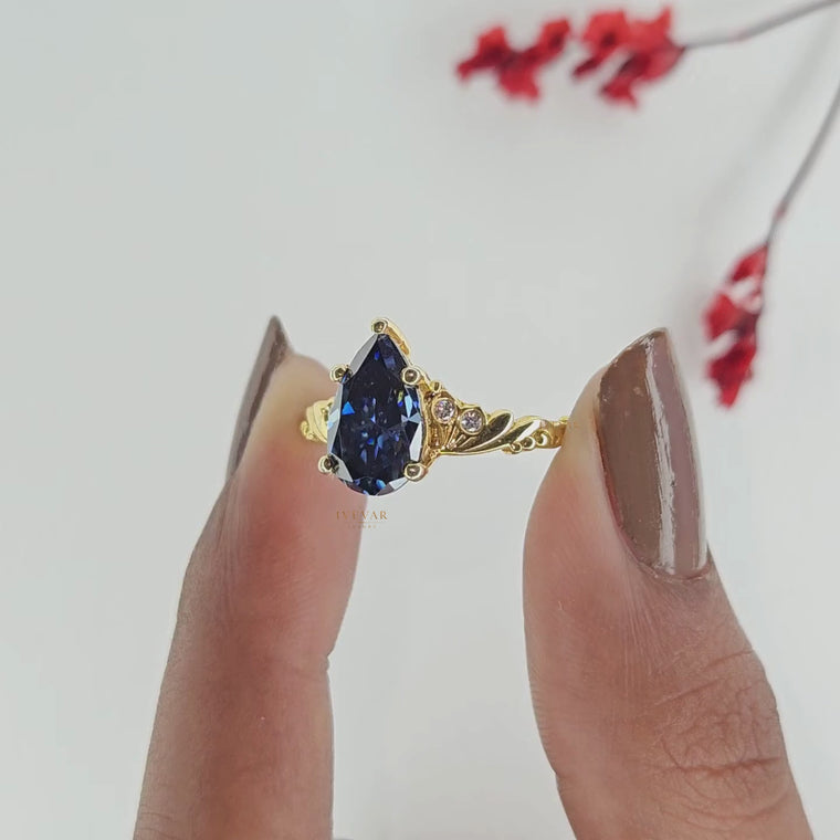 Pear Cut Blue Sapphire Ring Wedding Band video