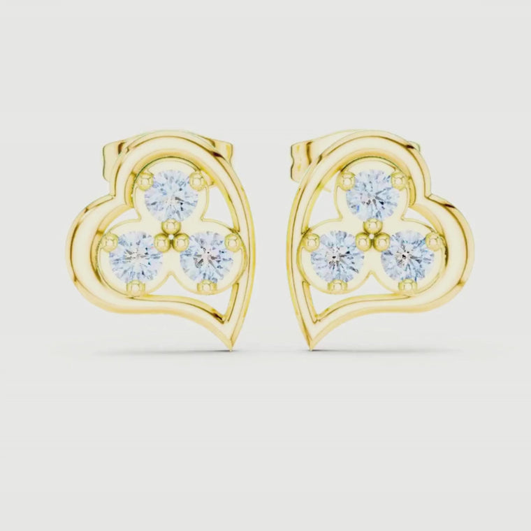 Three Stone Heart Round Trefoil Cluster Stud Earrings video