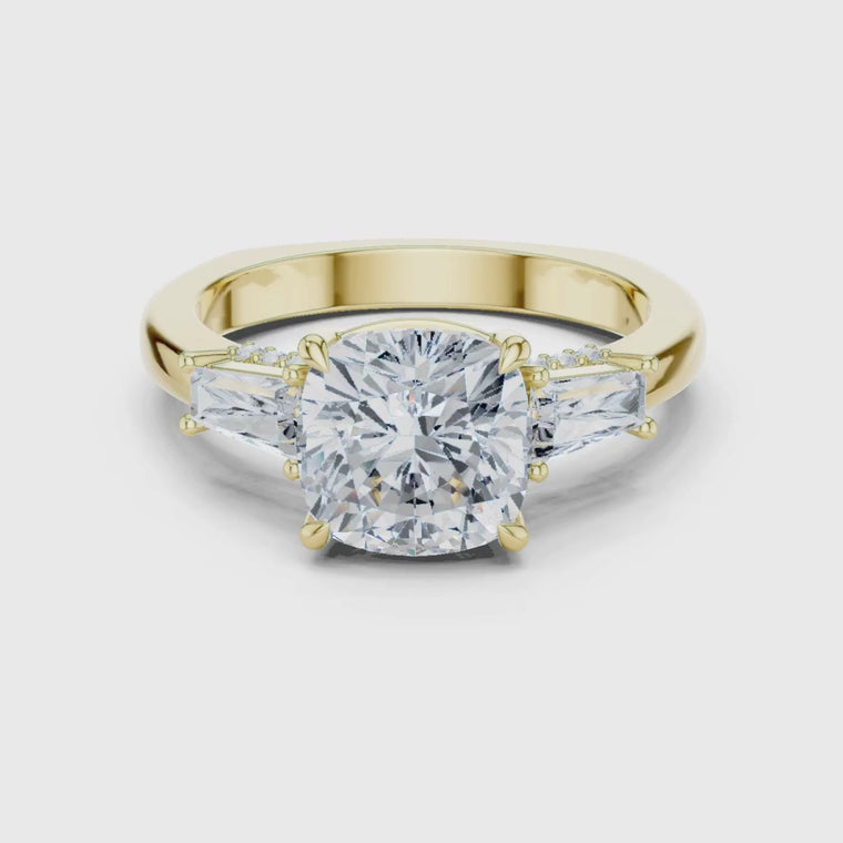 Cushion Engagement Ring With Baguette Side Stone video