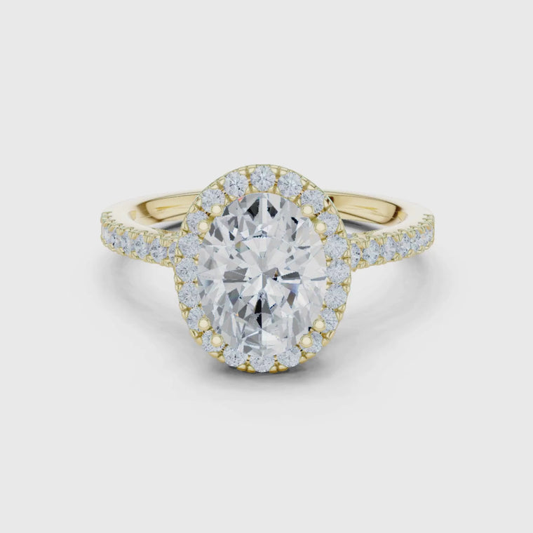 Oval Halo Ring with Pave Cathedral Band video