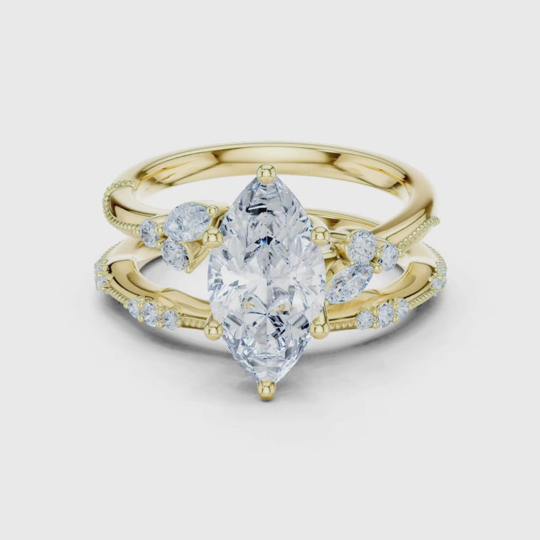 Marquise Cut Women's Vintage Cluster Bridal Ring Set video