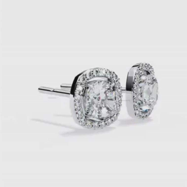 Round Cushion Halo Stud Earrings video