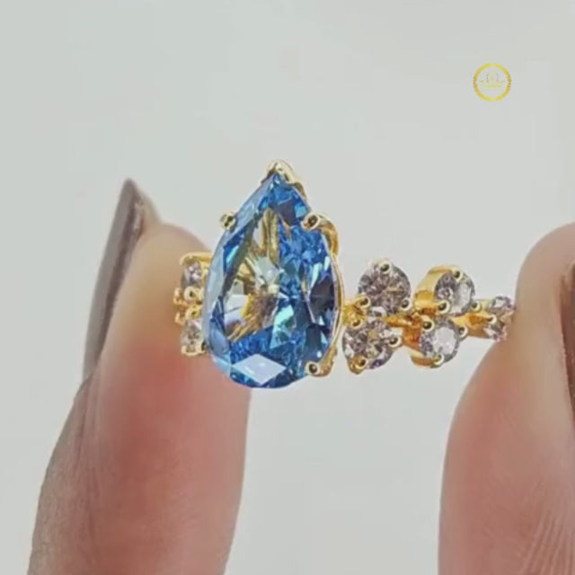 Sapphire Teardrop Cluster Engagement Ring video