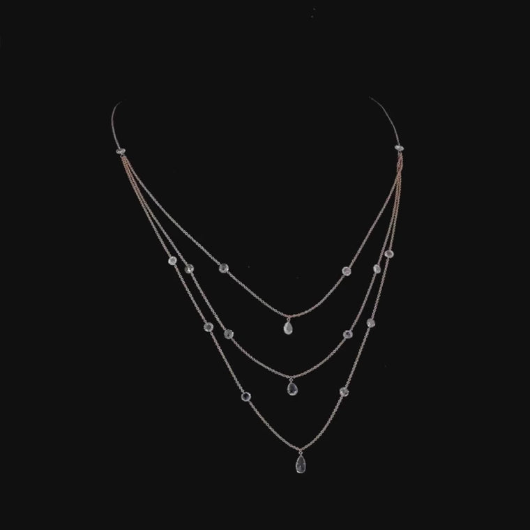 14K Gold Multi Layer Necklace with Rose Cut Diamonds video