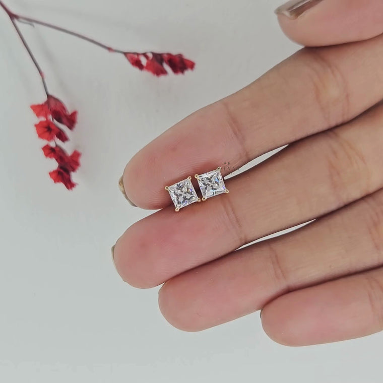 Princess Cut Stud Earrings video