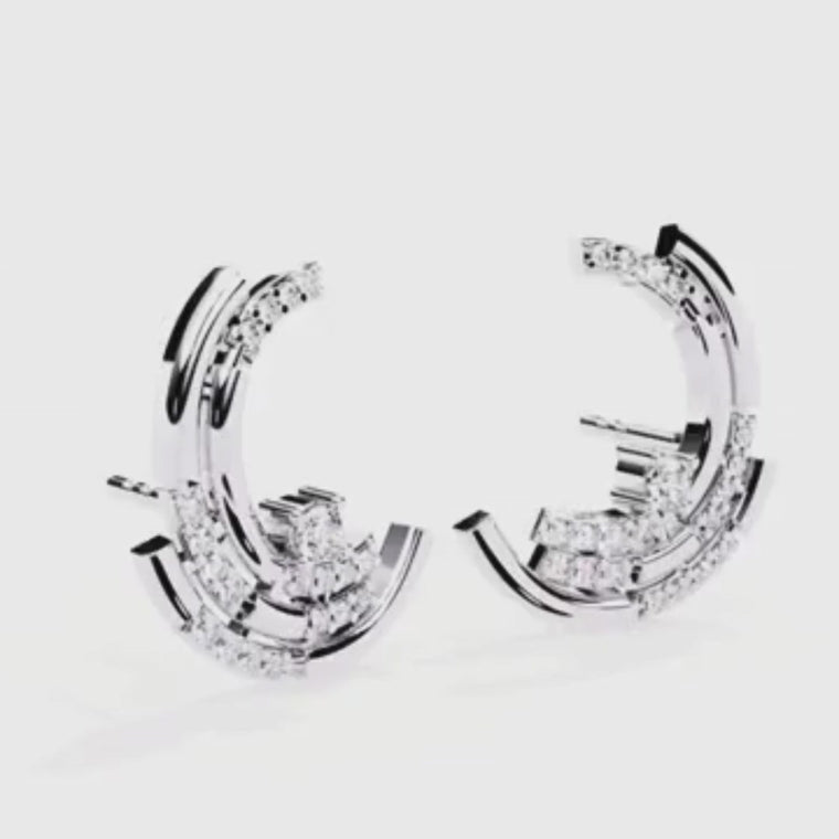 Crescent Round Hoop Arc Earrings with Round Accents video