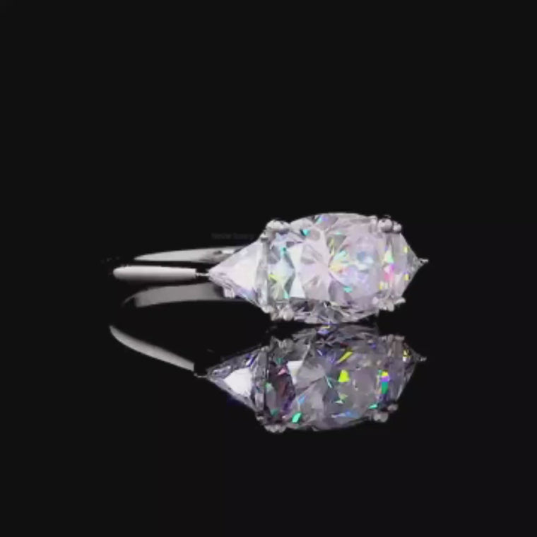 Cushion Cut Three Stone Ring With Trillion Sides Stone video
