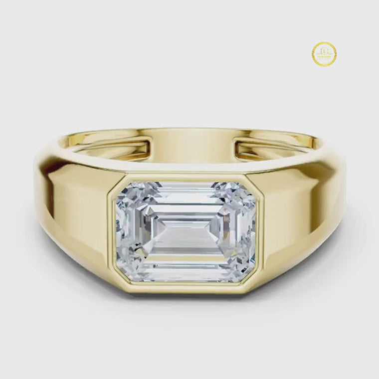 Emerald Cut Men's Heavy Gold Solitaire Statement Ring video