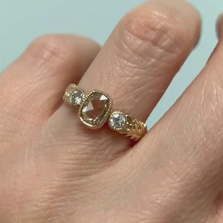 Cushion Rose Cut Vintage Three Stone Bezel Engagement Ring video