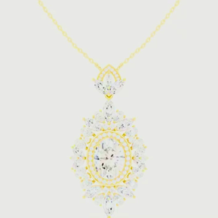 Intricate Oval Marquise Sunburst Halo Pendant video