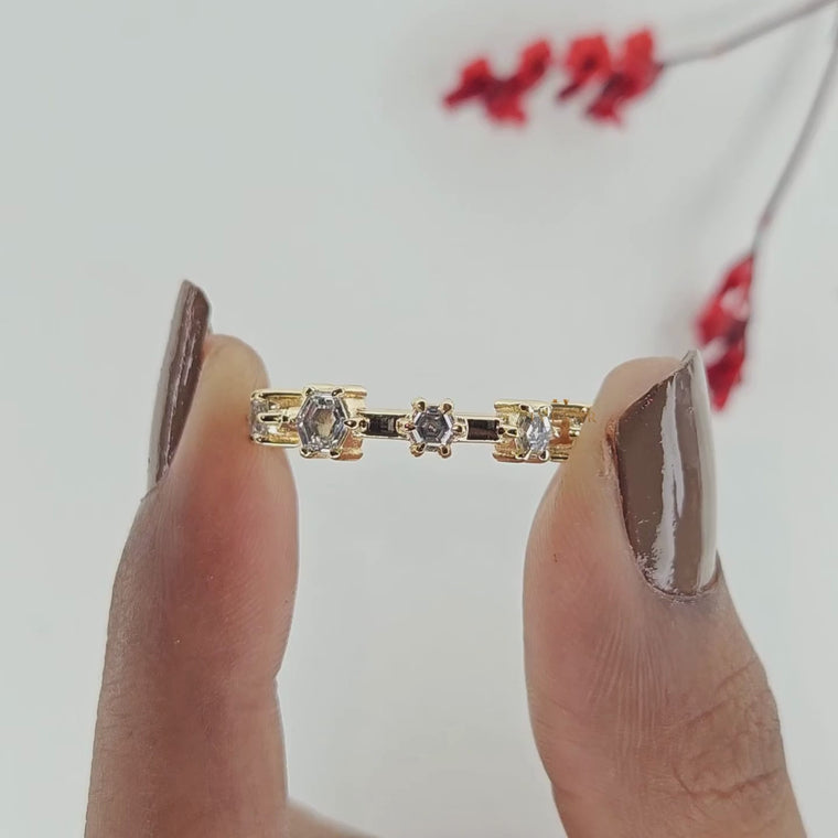 Hexagon Cut Round Accent Wedding Ring video