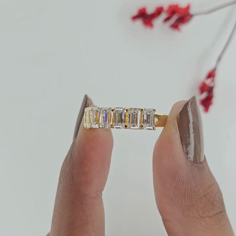 Emerald Cut Half Eternity Band Ring video