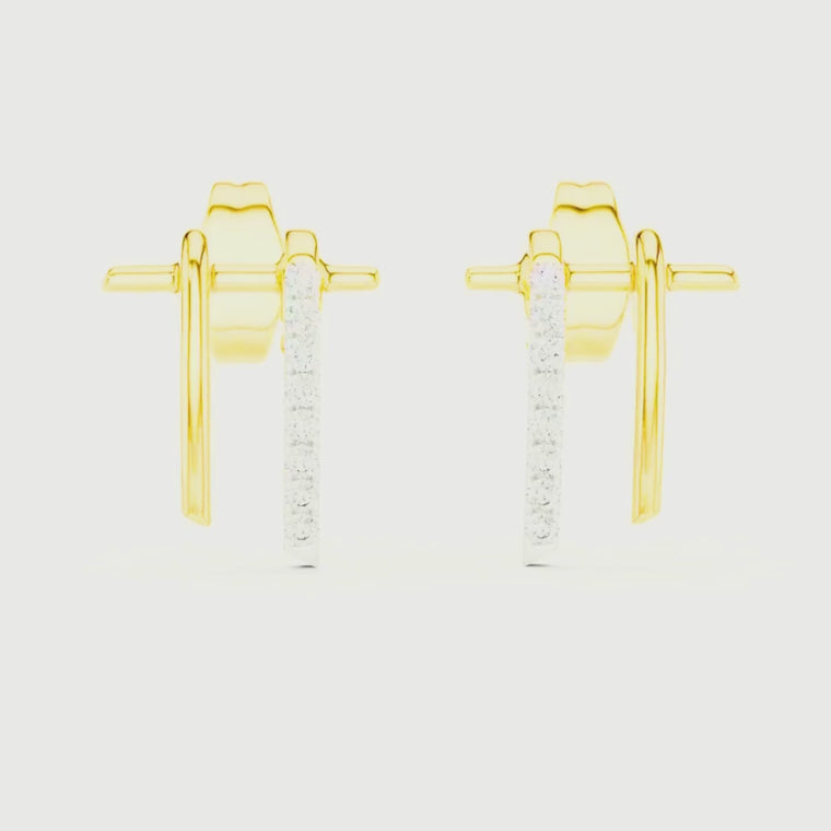Dual Bar Round Pavé Drop Stud Earrings with Linear Design video