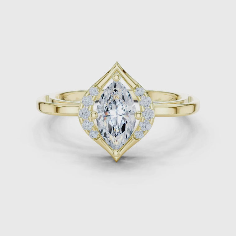 Marquise Cut Lab Diamond Geometric Halo Engagement Ring video