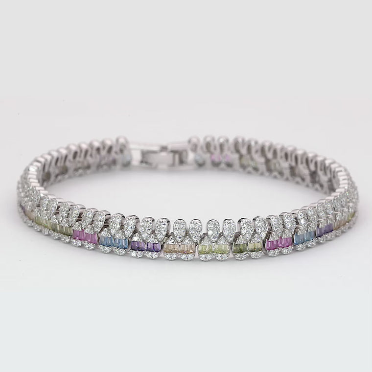 Rainbow Baguette Gemstone Multi Row Tennis Bracelet video