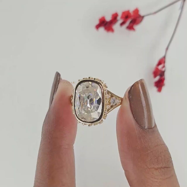 Cushion Cut Bezel Halo Ring with Marquise Side Stones video