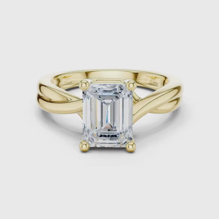 Emerald Cut Solitaire Twisted Split Shank Ring video