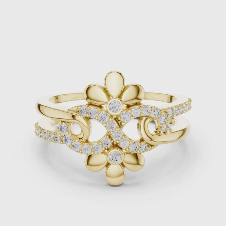Round Cut Floral Bypass Ring Double Split Band Design video