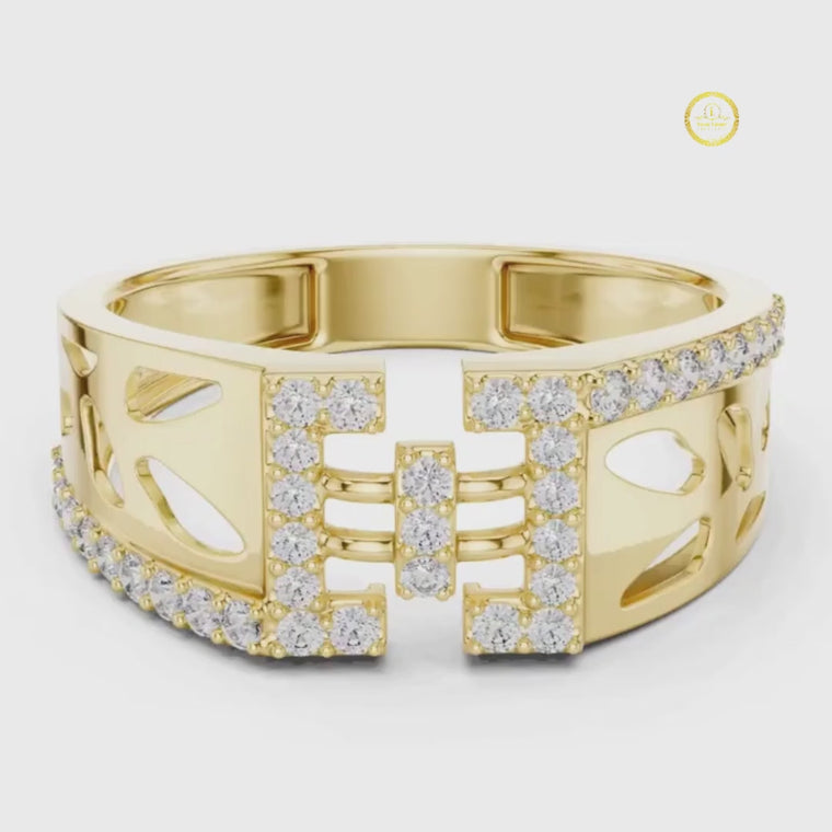 Round Cut Men's Openwork Floating Bridge Gold Band video