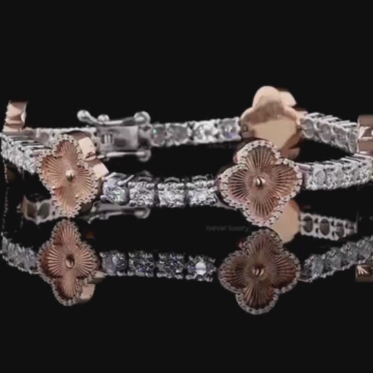 Round Cut Clover Station Tennis Bracelet video